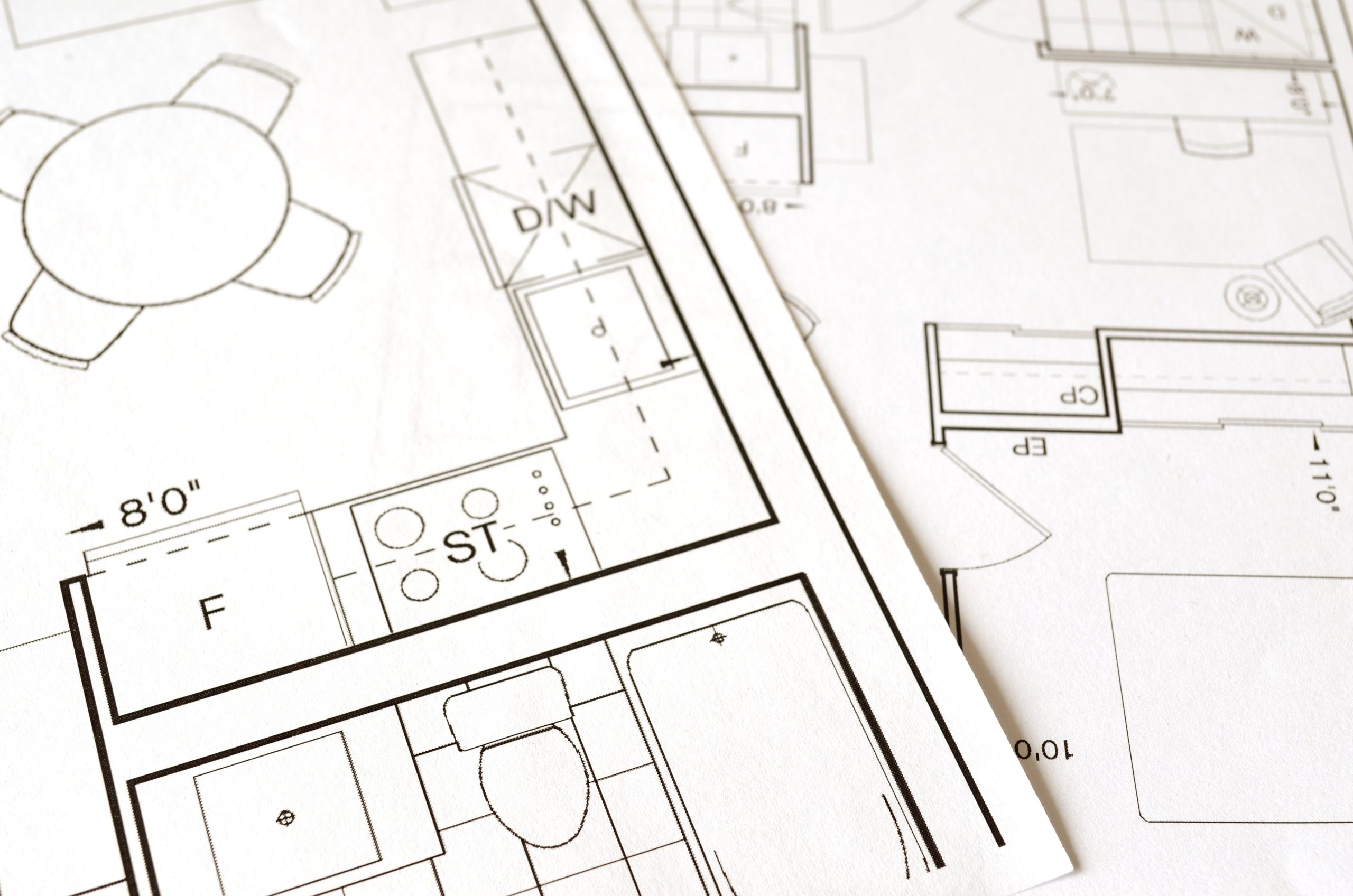 Blueprint drawings on paper
