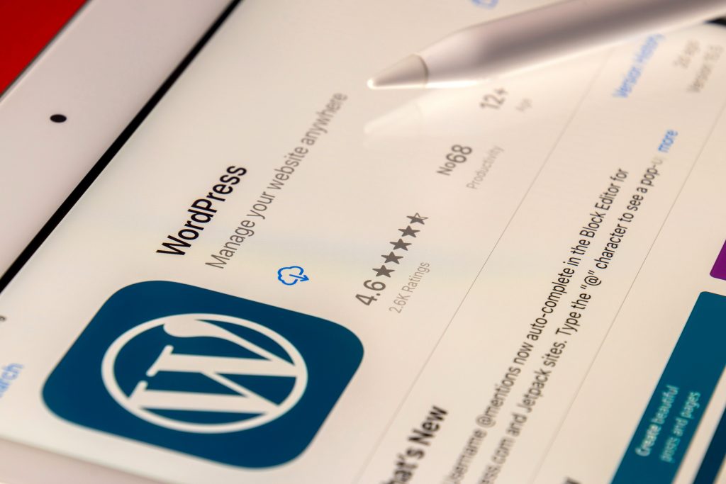 WordPress app displayed on a tablet screen