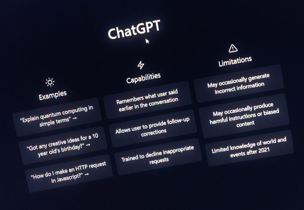 ChatGPT 3 Examples, Capabilities & Limitations displayed on a computer screen